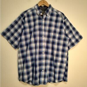 Panhandle Blue White Plaid Cotton Blend Short Sleeve Button Front Shirt Size XXL